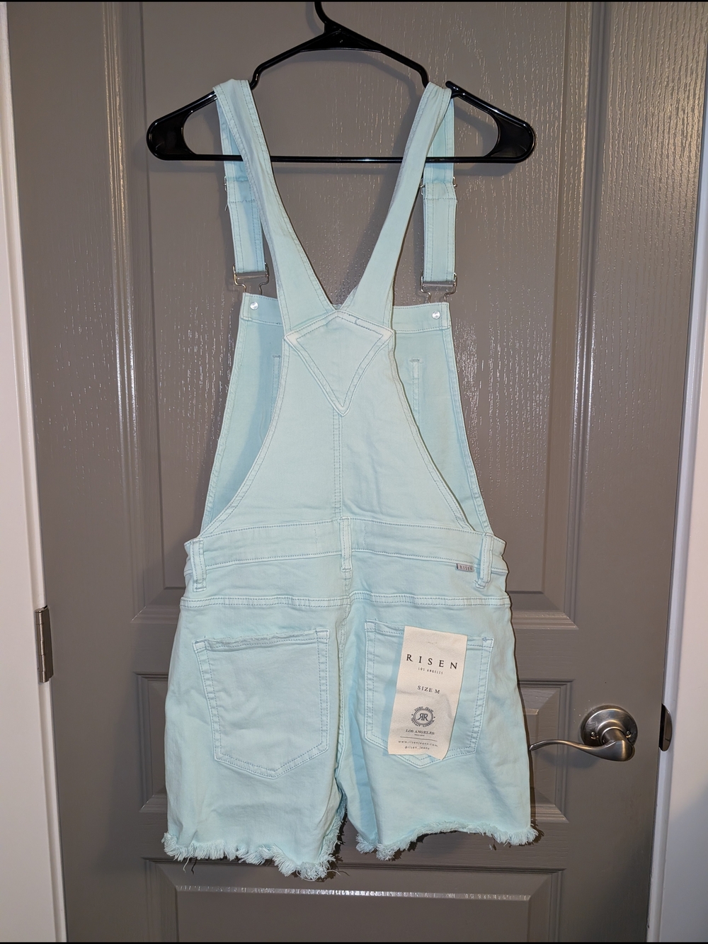 Light Aqua Denim Short Overalls Romper - Picture 2 of 3